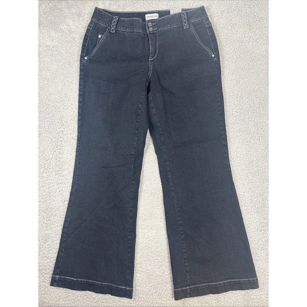 NWT Venezia Stretch Wide FLARE Dark Denim Boho Blue Jeans Womens Sz 16 Y2k